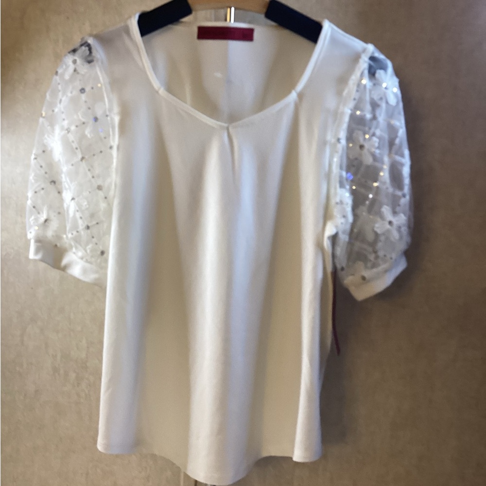 Scarlett White Blouse with Sequin Sleeves